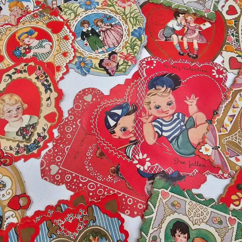 Vintage Valentine Card Lot Whitney Made Die Cut Embossed Hearts Romantic 41 Pcs